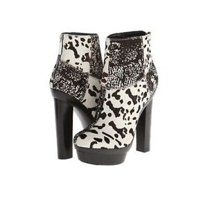 Rachel Zoe platform/ cow print booties made w/ calf hair